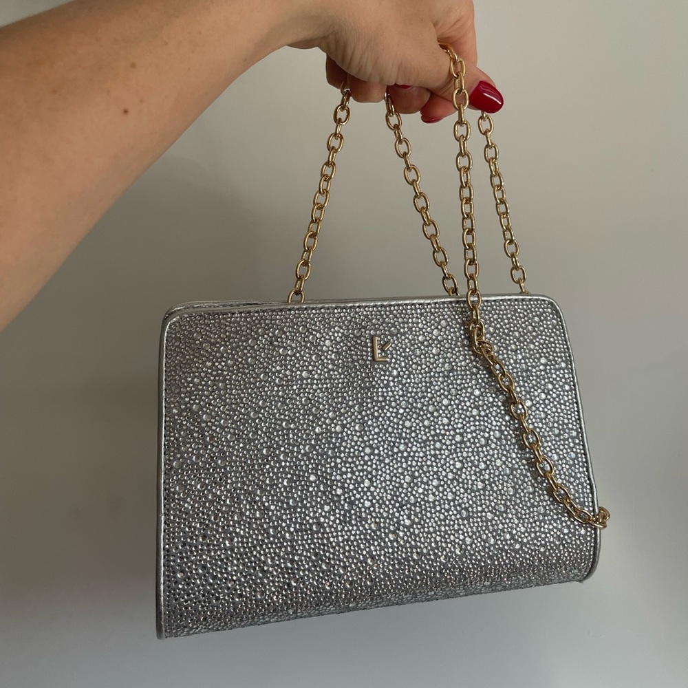 NWOT LARROUDE SILVER BEDAZZLED CLUTCH